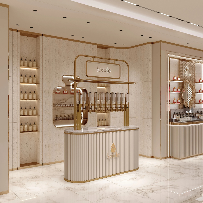 Perfume Fragrance Bar - カスタムメイドの取り外し可能な香水陳列キャビネット、モバイル香水バー、ガラス製LEDショーケース棚、フレグランスキオスクデザイン