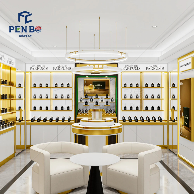 Perfume Fragrance Bar - カスタム高級アラブスタイル香水バーショーケース、カスタマイズされた壁掛け香水ディスプレイカウンター、フレグランス香水家具
