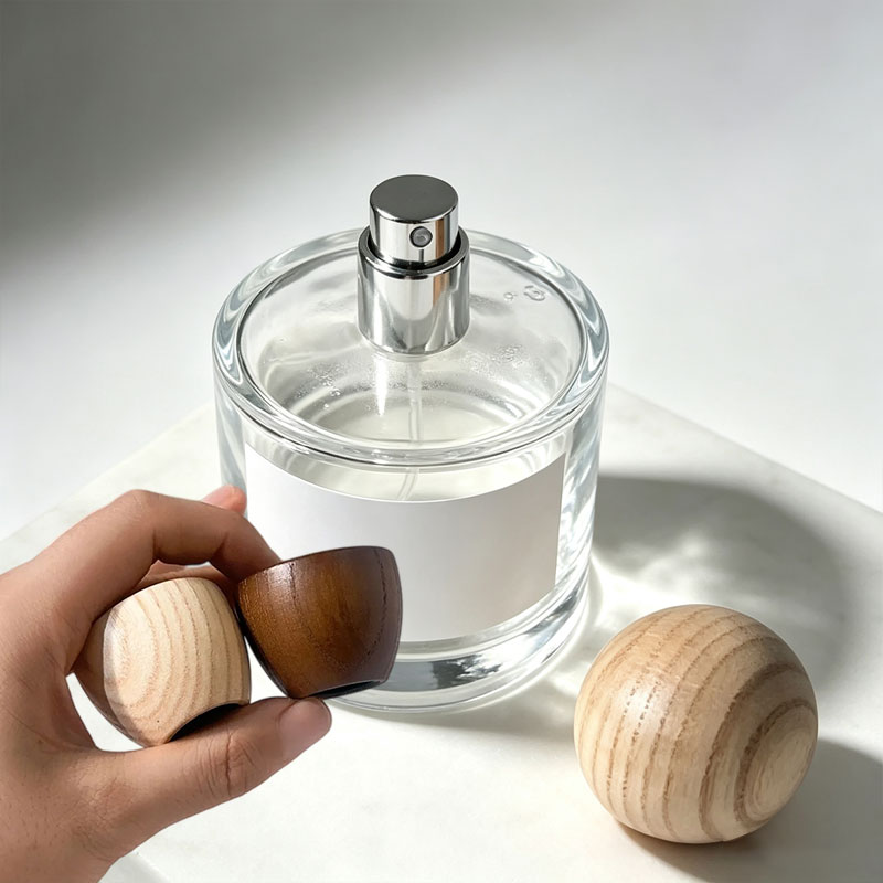 Perfume Fine Fragrance - 50/100ML ガラス製香水スプレーボトル 木製キャップ付き 空ボトル 詰め替え可能 ファインミストディスペンサー