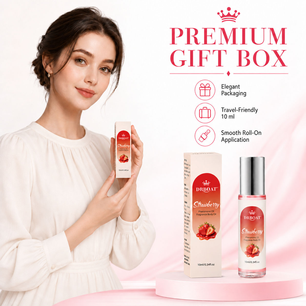Perfume Fragrance Oil - 女性用ストロベリーロールオン香水オイル 10ml 長時間持続する甘いグルマン系の香り 旅行用ロールオン香水 ミニギフトボックス